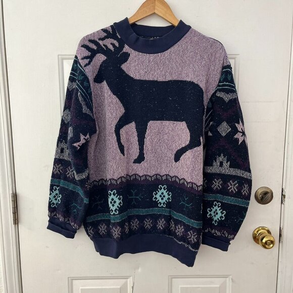 2 Vintage 90s Sugar Street Weavers Nordic Grandpa Grandma Sweaters - Picture 1 of 8